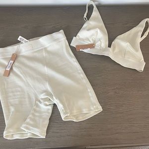 Skims cotton rib boxers & bralette with tags! Cream/off white/bone